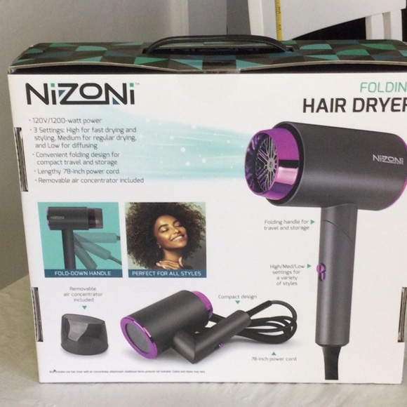 Compact Folding Hair Dryer - Black and Purple - Picture 2 of 2